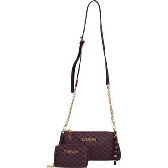 Bebe Adela Monogram Crossbody Baguette with Wallet in Burgundy at Nordstrom Rack