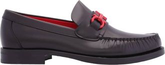 Ferragamo Black Leather Gancini Loafers, Size 7