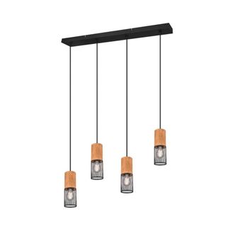 Trio Suspensi&oacute;n Tosh Black 4xe27 Jaula De Madera Y Metal L65 Cm Lighting