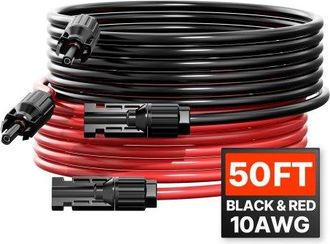 OEM 2 Pcs Cable De Extensi&oacute;n Para Panel Solar De 15,24 M, 6mm&sup2;/10 Awg, Negro Y Rojo