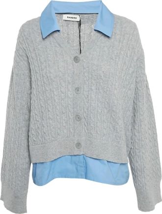 Sandro Kabelgebreid vest met kraag - Grijs