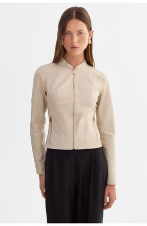LaMarque CHAPIN | Reversible Leather Bomber in Bone/gold at Nordstrom, Size Xx-Small
