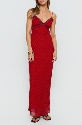 Princess Polly Adasia Polka Dot Lace Trim Maxi Dress in Red Polka Dot at Nordstrom, Size 10