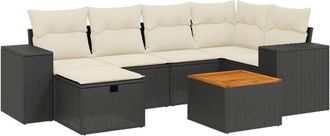 vidaXL Set De Comedor De Jard&iacute;n 7 Pzas Y Cojines Rat&aacute;n Sint&eacute;tico Negro Vidaxl