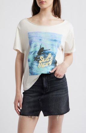 Daydreamer Surf Mania Off the Shoulder Graphic Tee in Vintage White at Nordstrom, Size X-Large