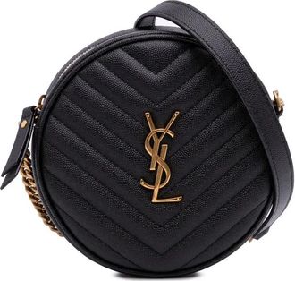 Saint Laurent Borsa a tracolla tonda Grain De Poudre in vinile con motivo chevron 2021 - Nero