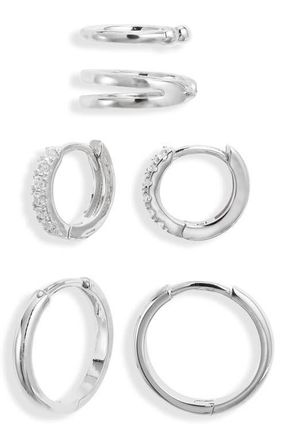 Nordstrom Dainty Ear Cuff & Huggie Hoop Earring Set in Clear- Silver at Nordstrom