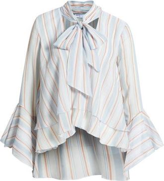 Mango Leif Stripe Ruffle Shirt in Blue at Nordstrom, Size 10