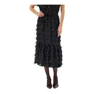 In Front Black Fringed Isadora Skirt - female - IN FRONT - Midi Skirts - Black - 2XL - Skirts