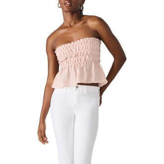 Steve Madden Cambria Strapless Smocked Peplum Top in Rose Frost at Nordstrom Rack, Size X-Large