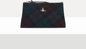 Vivienne Westwood Small Flat Zip Clutch Harris Tweed Check Dark-check