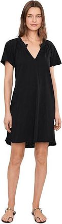 Mod-o-doc Short Sleeve Shirred Split-Neck Dress Womens Dress Black : LG (US 12-14), Cotton