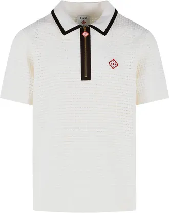 Casablanca White Waffle Stitch Wool Polo Shirt