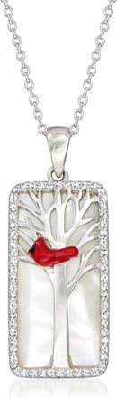 Ross-Simons Mother-Of-Pearl and. White Topaz Cardinal Pendant Necklace With Multicolored Enamel in Sterling Silver