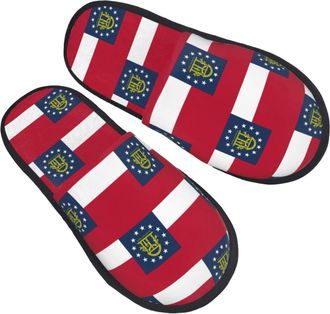 Generic Georgia State Flag Men Women Sliders Breathable Slippers Fluffy House Slippers For Indoor Outdoor Winter L