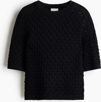 H&M T-Shirt aus Pointellestrick - Schwarz