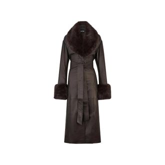 Rotate Faux-fur Collar Leather Coat