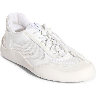 Prada Speedrock Mixed Media Sneaker in Bianco at Nordstrom, Size 6.5Us