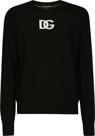 Dolce & Gabbana Zwarte Logo Gebreide Trui - Heren - Sweatshirts - Zwart - L - Wol - Hoodies & sweatvesten