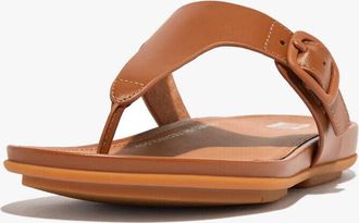 FitFlop FitFlop Gracie FT9-592 Sandals Womens Light Tan Leather Toe-Post Rubber-Buckle
