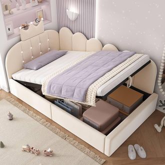 Matteo Upholstered Daybed, 3FT Single Sofa Bed, Hydraulic Storage in Beige
