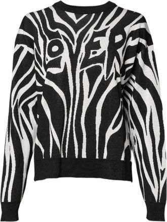 Dolce & Gabbana Womens Abstract-Print Silk-Wool Blend Sweater Black Viscose