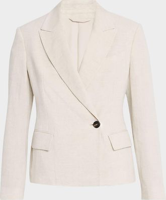 ジャケット Brunello Cucinelli Beige double-breasted jacket in wool and Double-breasted cotton and wool-blend blazer in neutrals
