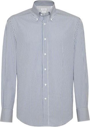 Brunello Cucinelli Striped poplin shirt in Azure at Nordstrom, Size Xxx-Large Eu