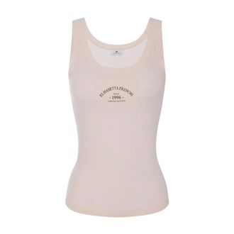 Elisabetta Franchi Sleeveless Tops, female, Beige, Size: 2XS Knit Top with Logo