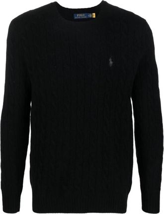 Polo Ralph Lauren Cable Knit Crewneck Sweater - Heren - Ronde hals truien - Zwart - M - Wol - Truien & Vesten
