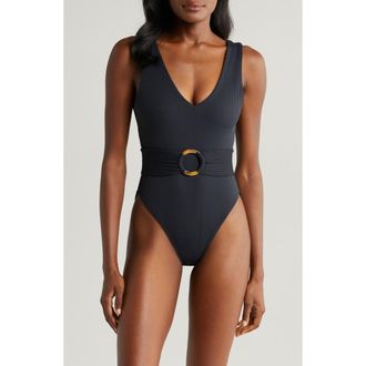 Montce Swim Kim Belted Rib One-Piece Swimsuit in Black Rib at Nordstrom, Size X-Small
