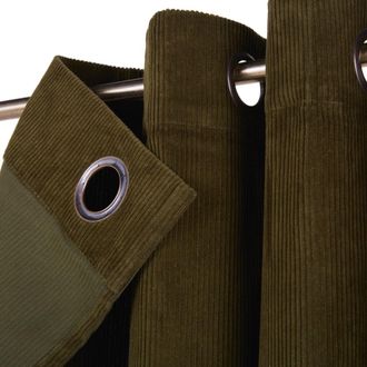 Maisons du monde Cortina con ojales de pana de algod&oacute;n verde caqui de 140x300 cm