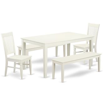 East West Furniture Dining Room Set Linen White, CAWE5C-LWH-W