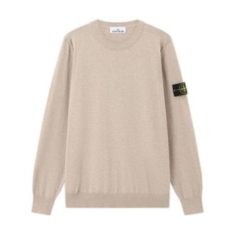 Stone Island Round-neck Knitwear, male, Beige, Size: XL Soft Cotton Crewneck