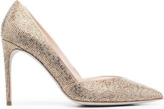 Rene Caovilla 105mm rhinestone-embellished leather pumps - women - Fabric/Calf Leather/Calf Leather - 36 - Gold