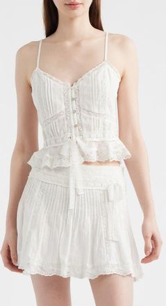 LoveShackFancy Avra Lace Trim Crop Top in White at Nordstrom, Size 10