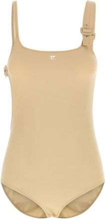 Courr&egrave;ges Buckle Cut-Out Bodysuit - Dames - Bodies - Beige - M - Tops