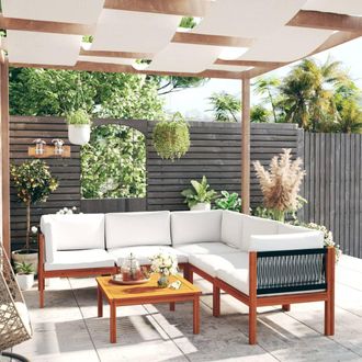 vidaXL Conjunto De Jard&iacute;n De 6 Piezas Con Cojines, Madera Color Crema, Acacia Y Cuerda Vidaxl