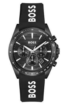 BOSS Strike Chronograph Silicone Strap Watch, 41mm in Black at Nordstrom