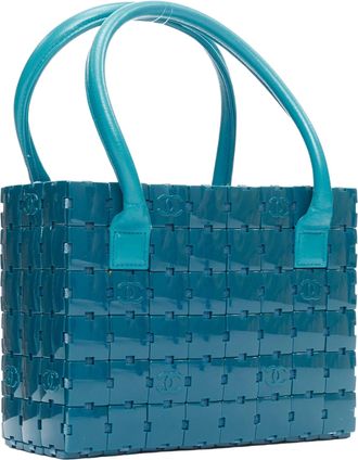 Chanel Puzzle blue plastic CC chip leather stitch tote bag
