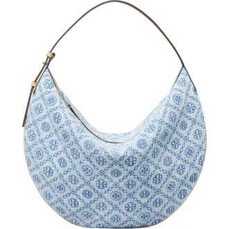 Tory Burch T Monogram Denim Shoulder Bag in Powder Blue at Nordstrom