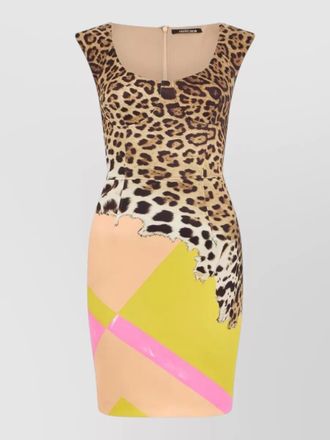 Roberto Cavalli silk nylon animal print scoop neck dress