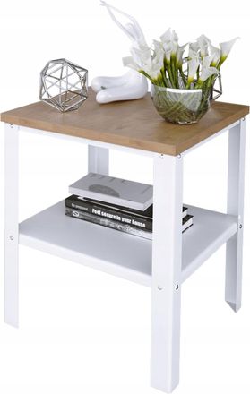 OEM Mesa Atornillada Con Estante, Estilo Loft Industrial Para Sala De Estar, 40x40x45 Cm, Blanca Y Roble Lancelot