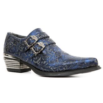 New Rock Mens Vintage Blue Floral Leather Buckle Shoes-7960-S7 - Size EU 44