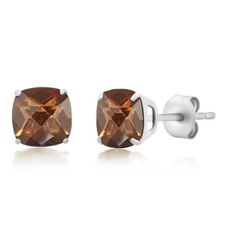 MAX + STONE 925 Sterling Silver 6mm Cushion Cut Gemstone Stud Earrings