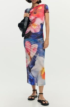 Desigual Floral Print Short Sleeve Dress in Multi at Nordstrom, Size X-Small