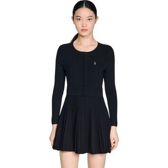 Sandro Pleated knit short dress in Black at Nordstrom, Size 42 Eu