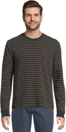 Vince Slub Stripe Long Sleeve Crew Mens T Shirt Coastal/Cedar : SM, Cotton/Polyester