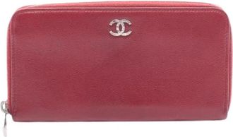 Chanel Pre-owned Kalfsleer Lange Rits Portemonnee - Dames - Vintage Accessoires - Rood - ONE Size - Leer - Vintage