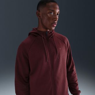 Nike Mens Primary Fleece Dri-FIT UV Full-Zip Performance Hoodie in Red | FZ0967-619
